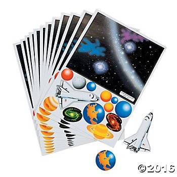 Book Cover 2 Dozen (24) Make a SOLAR SYSTEM Sticker Sheets - Outer Space Planets ACTIVITY - Science PARTY FAVORS - Classroom