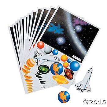 2 Dozen (24) Make a SOLAR SYSTEM Sticker Sheets - Outer Space Planets ACTIVITY - Science PARTY FAVORS - Classroom