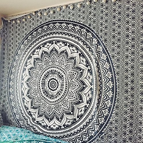 Exclusive Black and White Ombre Tapestry by JaipurHandloom Mandala Tapestry, Queen, Multi Color Indian Mandala Wall Art Hippie Wall Hanging Bohemian Bedspread