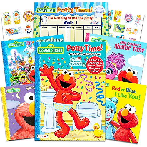 Sesame Street Elmo Potty Training Book Super Set For Toddlers -- Includes Progress Chart, Poster, Reward Stickers and Bonus Sesame Storybooks (ABC, Colors, Rhymes, Bedtime)