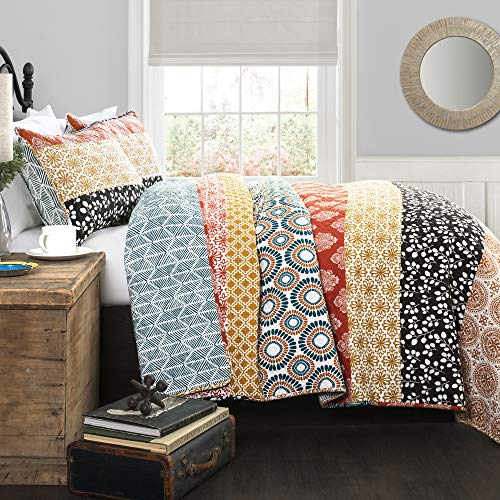 Book Cover Lush Décor Bohemian Striped Quilt Reversible 3 Piece Colorful Boho Design Bedding Set, Full/Queen, Turquoise