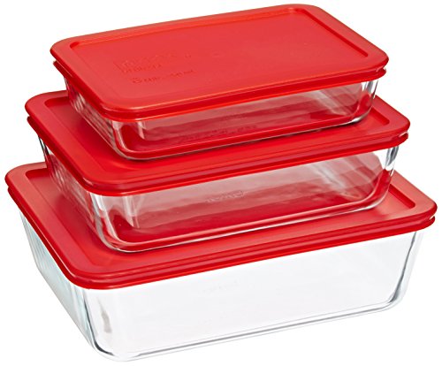 Pyrex Rectangular Food Storage, Red, (6 Pack)