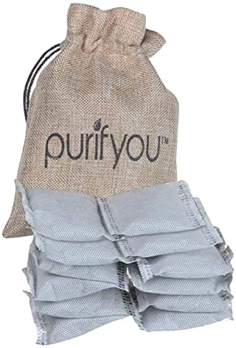 Book Cover 100% Natural Bamboo Charcoal Air Purifying Bag - Set of 12 Carbon Filters, Deodorizer Bags, Odor Absorber for Diaper Pail, Trash, Shoes, Closets, Cars, Fridge, Pets House, Kitchen, Home by purifyou