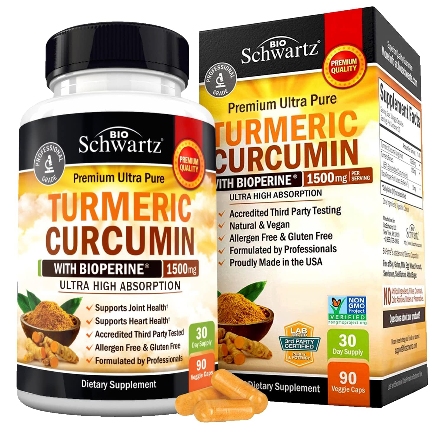 Turmeric Curcumin with BioPerine 1500mg - Natural Joint Support with 95% Standardized Curcuminoids & Black Pepper Extract for Ultra High Absorption & Potency - Non GMO - Gluten Free - 90 Capsules 90 Count (Pack of 1)