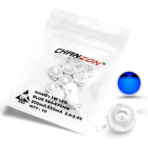 CHANZON 10 pcs High Power Led Chip on Board 1W Blue (300mA - 350mA / DC 3V - 3.4V / 1 Watt) Super Bright Intensity SMD COB Light Emitter Components Diode 1 W Bulb Lamp Beads DIY Lighting
