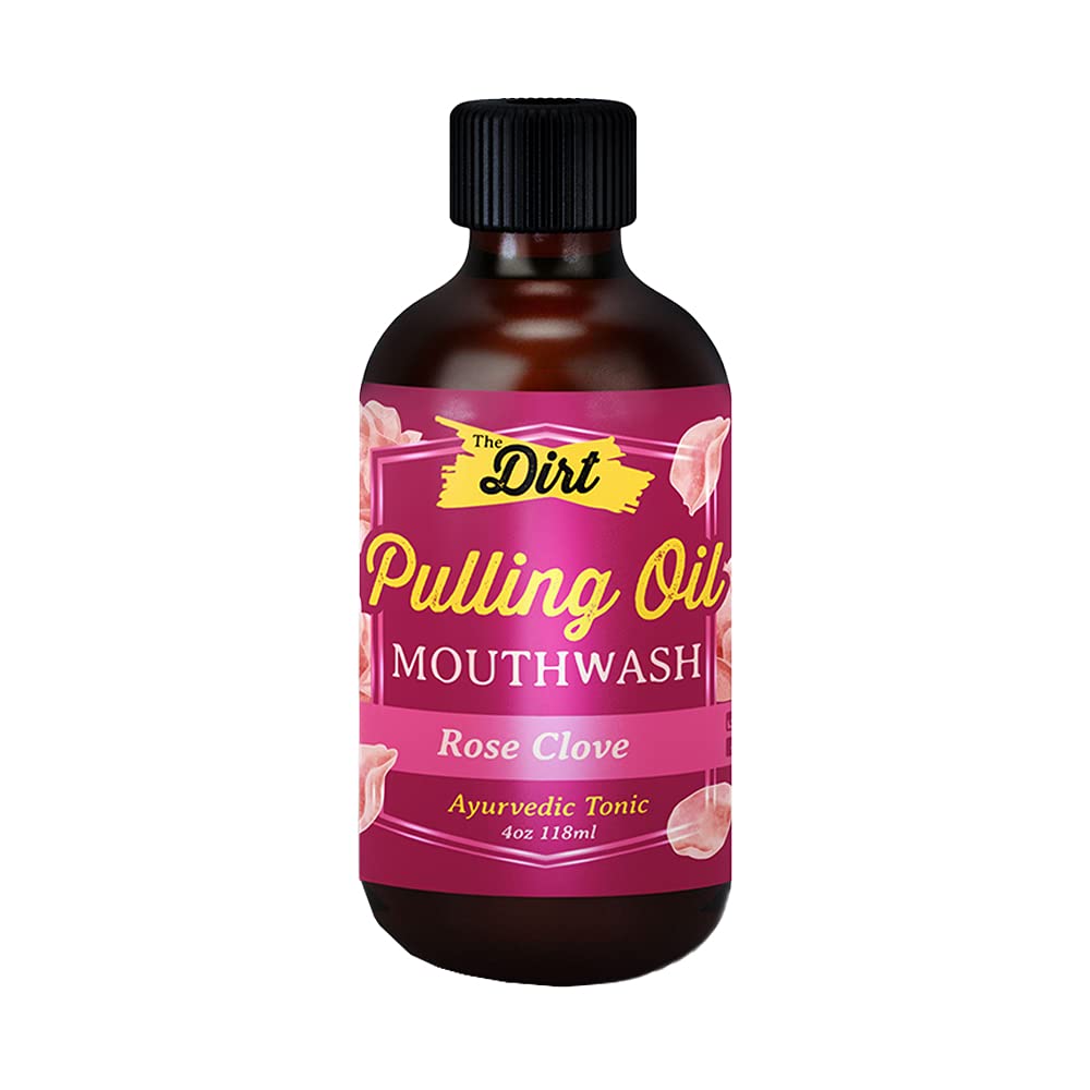 The Dirt Gluten Free Oil Pulling Mouthwash - Dental Tonic with Essential Oils for Bad Breath, Non-GMO (Luscious Rose, Clove & Mint, 4 Ounce) Luscious Rose, Clove & Mint 4 Ounce (Pack of 1)