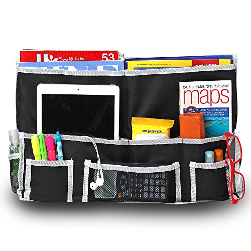 Fancii 10 Pocket Bedside Caddy - Hanging Storage Organizer for Books, Phones, Tablets, Accessory and TV Remote - Best for Headboards, Bed Rails, Dorm Rooms, Bunk Beds, Apartments, Bathrooms & Travel