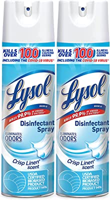 Book Cover Lysol Disinfectant Spray, Sanitizing and Antibacterial Spray, For Disinfecting and Deodorizing, Crisp Linen, 2 Count, 19 fl oz each