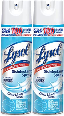 Lysol Disinfectant Spray, Sanitizing and Antibacterial Spray, For Disinfecting and Deodorizing, Crisp Linen, 2 Count, 19 fl oz each