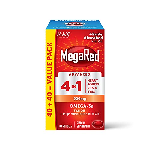Book Cover Omega 3 Fish Oil & Antarctic Krill Oil Softgels for Brain, Heart, Joints & Eye Support, MegaRed (80 count bottle), Concentrated Omega 3 Fatty Acid Supplement with EPA, DHA, Phospholipids