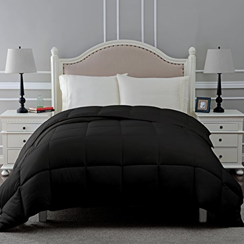 Book Cover SUPERIOR Down Alternative Comforter - Bed Comforter, Medium-Fill Weight, All Season Comforter, Full/Queen, Black