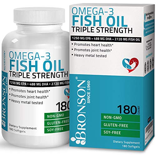 Book Cover Omega 3 Fish Oil Triple Strength 2720 mg - High EPA 1250 mg DHA 488 mg - Heavy Metal Tested - Non GMO Gluten Free Soy Free - 180 Softgels