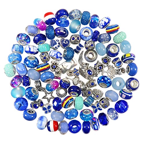 TOAOB 100pcs Assorted Glass European Large Holes Beads Spacer Lampwork Craft Beads Rhinestone Metal Beads for DIY Charms Bracelet Necklace Jewelry Making