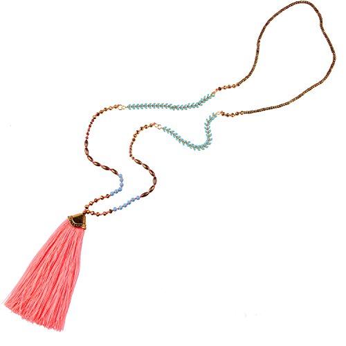 KELITCH Turquoise Crystal Beads Strand Necklace Tassel Layering Style Pendant Necklace Fashion Women New Jewelry (Pink)