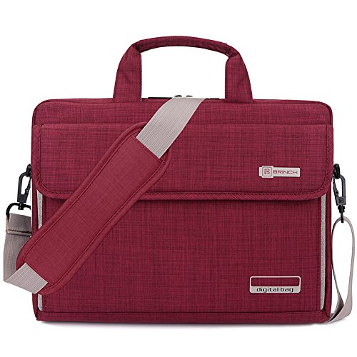 BRINCH Laptop Bag Oxford Fabric Portable Notebook Messenger Bag Shoulder Briefcase Handbag Travel Carrying Sleeve Case w/Shoulder and Luggage Strap for Men Women Compatible 17-17.3 Inch Laptop, Red