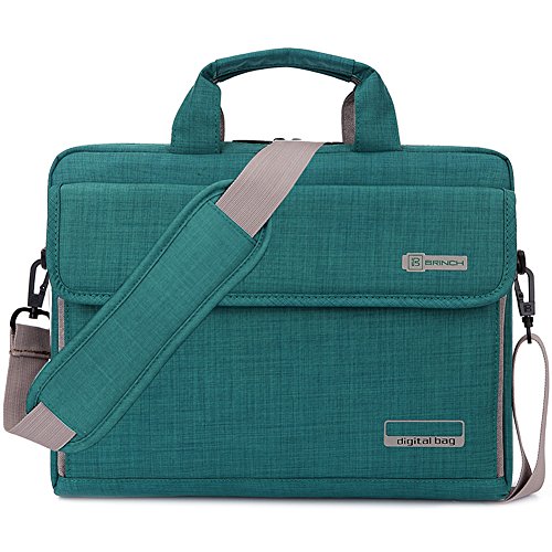 BRINCH Laptop Bag Oxford Fabric Portable Notebook Messenger Bag Shoulder Briefcase Handbag Travel Carrying Sleeve Case w/Shoulder and Luggage Strap for Men Women Compatible 17-17.3 Inch Laptop, Green