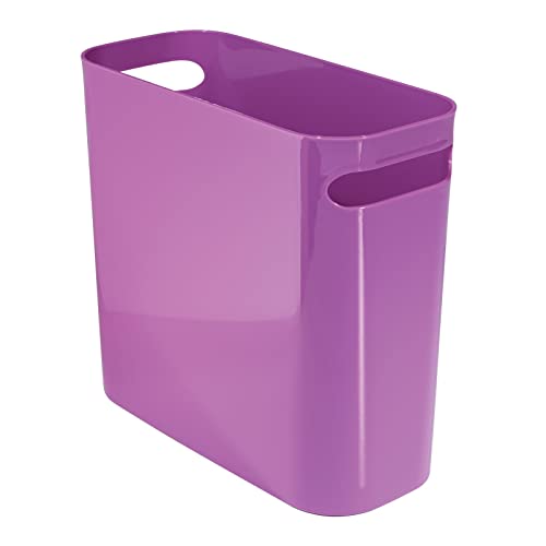 Book Cover mDesign Slim Plastic Rectangular Small Trash Can Wastebasket, Garbage Container Bin with Handles for Bathroom, Kitchen, Home Office, Dorm, Kids Room - 10