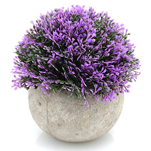 Book Cover Velener Mini Plastic Artificial Pine Ball Topiary Plant with Pots for Home Decor (Purple)