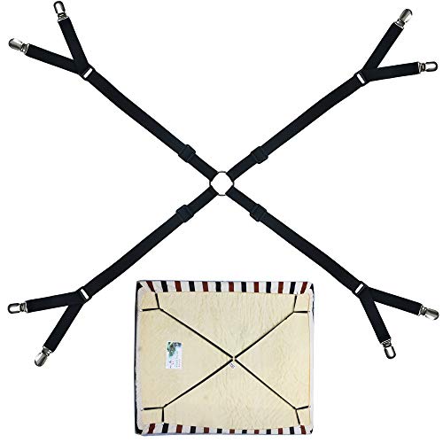 Book Cover One set Crisscross Adjustable Bed/Fitted Sheet Straps Suspenders Gripper/Holder/Fastener -Keep your bed sheet in place! Two Tie Stays for Free !