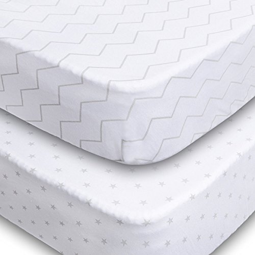Crib Sheets, 2 Pack Unisex Chevron & Star Fitted Soft Jersey Cotton Baby Bedding