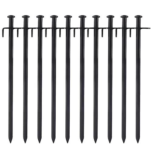 TRIWONDER Steel Tent Stakes Heavy Duty Tarp Pegs Solid Stakes Footprint Camping Stakes (Black - 8in - 10 Pack)
