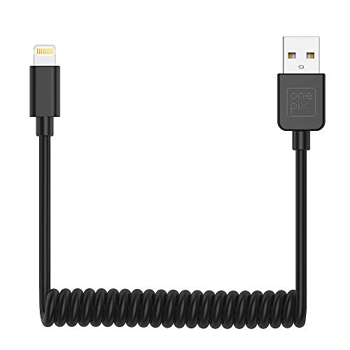 ONE PIX iPhone Charger Cable for Car (3 ft), MFi Certified Coiled Lightning Cable Compatible with iPhone 5/6/ 7/8/ 6 Plus/ 7 Plus/ 8 Plus/X/Xs Max/XS/XR/SE, iPad Air/Pro/Mini, iPod Touch - Black