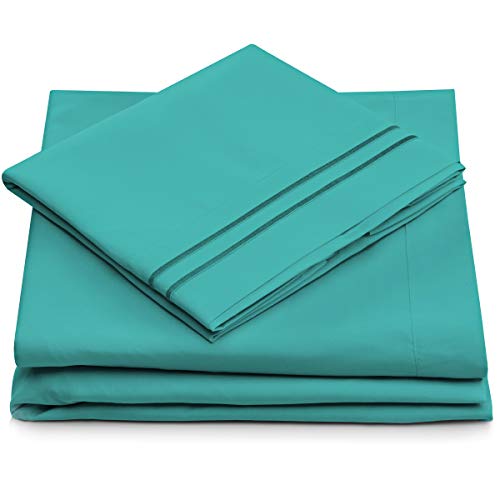 Book Cover King Size Sheet Set - Turquoise King Bed Sheets - Deep Pocket - Super Soft Hotel Bedding - Hypoallergenic - Cool & Wrinkle Resistant - Bedsheets - 4 Piece Sheet-Set (King, Turquoise)