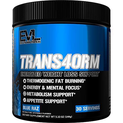 Evlution Thermogenic Fat Burning Support Powder Nutrition Trans4orm Fast Acting Energy Powder to Support Fast Metabolism Weight Loss and Mental Focus with CLA Carnitine and Alpha GPC - Blue Raz