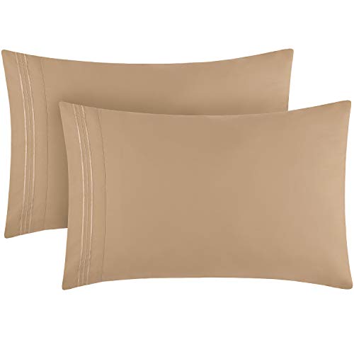 Book Cover Mellanni King Size Pillow Cases 2 Pack - Pillow Covers - Pillow Protector - Luxury 1800 Bedding Sheets & Pillowcases - Envelope Closure - Wrinkle, Fade, Stain Resistant (Set of 2 King Size, Tan)