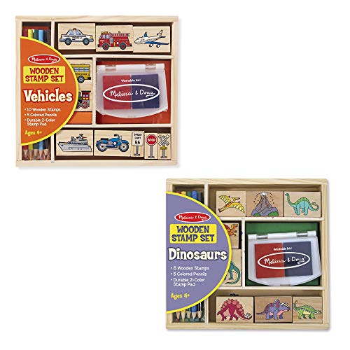 Book Cover Melissa & Doug Wooden Stamps Sets (2): Dinosaurs and Vehicles