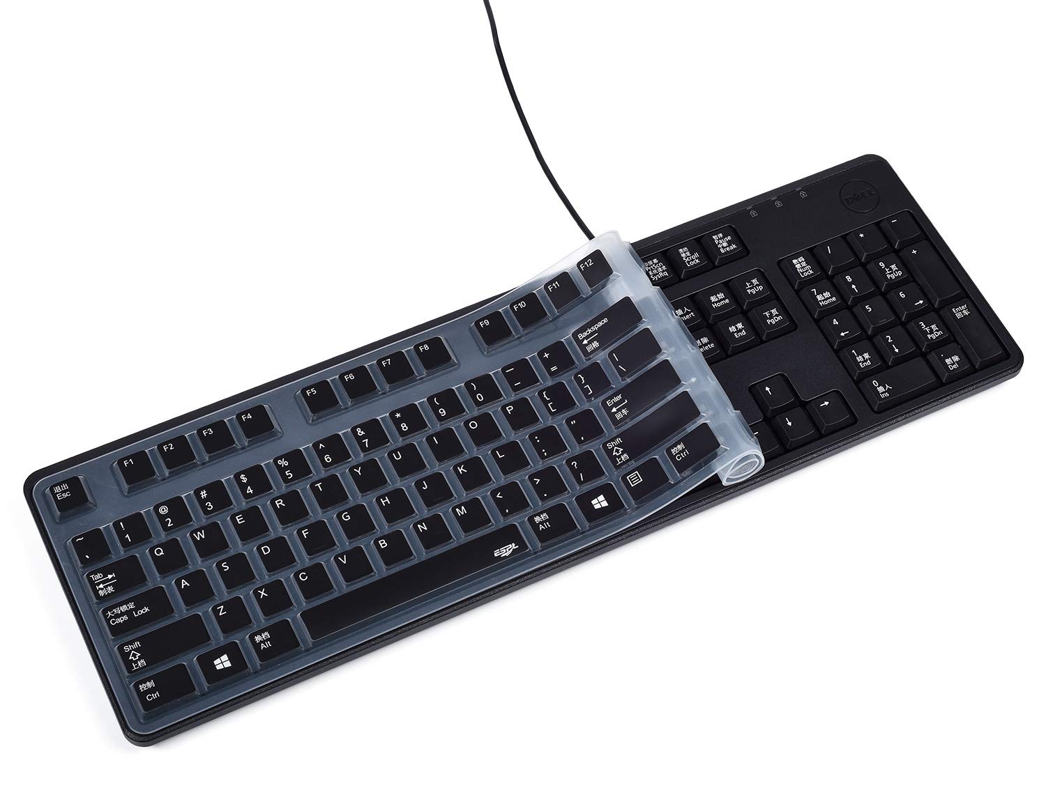 Anti Dust Waterproof Silicone Keyboard Protector Skin Cover for Dell Keyboard KB212-B KB4021 US Version (Black)
