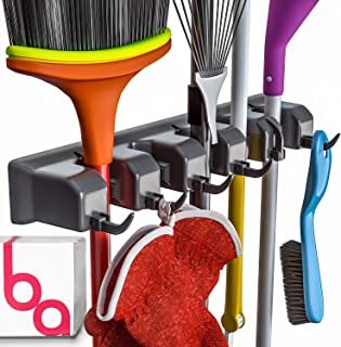 Berry Ave Broom Holder and Garden Tool Organizer Rake or Mop Handles Up to 1.25-Inches, 1 Pack, Black