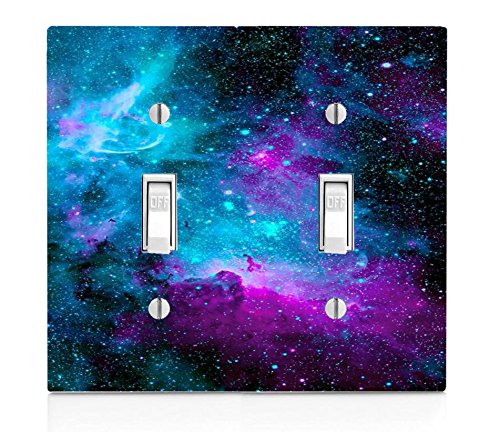 Book Cover Trendy Accessories Nebula Galaxy Space Design Pattern Print Double Light Switch Plate (NOT A Decal) Actual Printed Outlet Cover