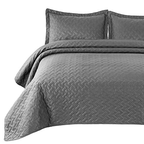 Book Cover Bedsure Twin Quilt Set Grey Bedspread - Gray Bed Quilt Lightweight Coverlet (Includes 1 Quilt, 1 sham) - Basket Weave Pattern