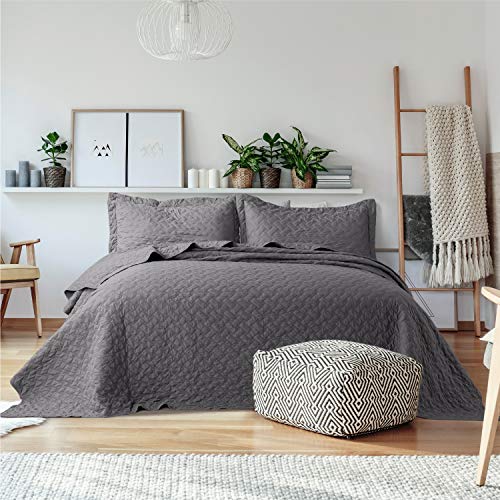Book Cover Bedsure King Quilt Bedding Set Grey - Lightweight King Size Quilt Set for Summer Bedspreads Coverlet with 2 Pillow Shams