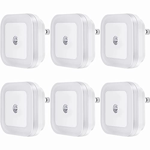 SYCEES LED Night Lights Plug into Wall, Dusk to Dawn Sensor, Compact Size, Energy Efficient, Long-Life, Nightlights for Hallway, Stairs, Kitchen, Bathroom, Bedroom, Nursery, Daylight White, 6-Pack