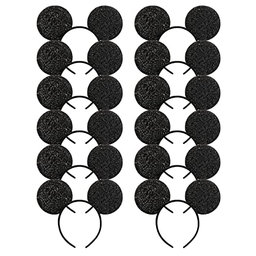 CHuangQi 12pcs Mouse Ears Headband Black Sequin Ears for Boys & Girls Birthday Party or Celebrations