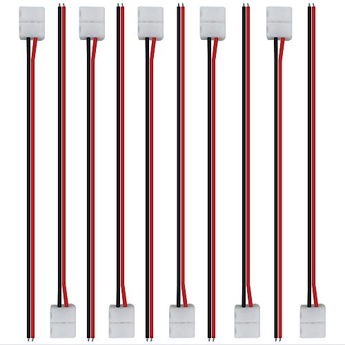 LightingWill 10pcs Pack Strip Wire Solderless Snap Down 2Pin Conductor LED Strip Connector for 8mm Wide 3528 2835 Single Color Flex LED Strips