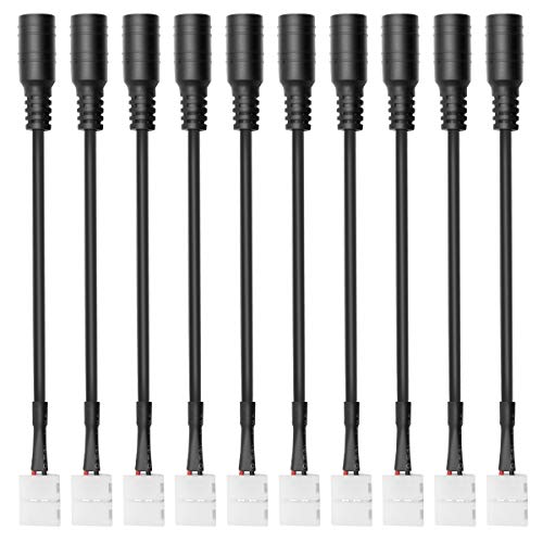 LightingWill 10pcs/Pack Strip to DC Female Plug Solderless Snap Down 2Pin Conductor LED Strip Connector for Quick Splitter Connection of 8mm Wide 3528 2835 Single Color Flex LED Strips