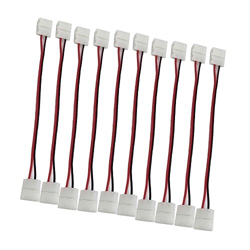 LightingWill 10pcs Pack Strip to Strip with Wire Solderless Snap Down 2Conductor LED Strip Connector for 10mm Wide 5050 5630 Single Color Flex LED Strips