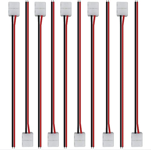 LightingWill 10pcs Pack Strip Wire Solderless Snap Down 2Conductor LED Strip Connector for 10mm Wide 5050 5630 Single Color Flex LED Strips