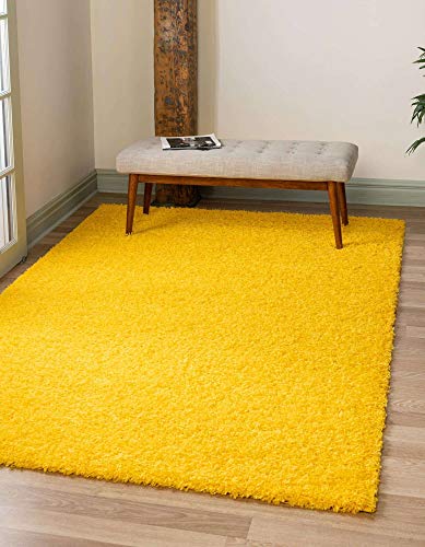 Book Cover Unique Loom Solo Solid Shag Collection Modern Plush Tuscan Sun Yellow Area Rug (5' 0 x 8' 0)