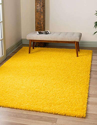 Unique Loom Solo Solid Shag Collection Modern Plush Tuscan Sun Yellow Area Rug (5' 0 x 8' 0)