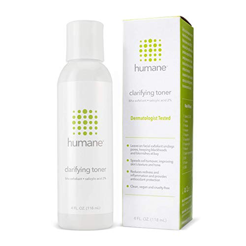 Humane Clarifying Toner for Face - 2% BHA Liquid Salicylic Acid - Pore Minimizer and Facial Exfoliator - Gentle for All Skin Types - Removes Excess Oil, Dead Skin Cells, and Grime - 4 Ounce