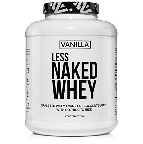 Less Naked Whey Vanilla Protein - All Natural Grass Fed Whey Protein Powder + Vanilla + Coconut Sugar- 5lb Bulk, GMO-Free, Soy Free, Gluten Free. Aid Muscle Growth & Recovery - 61 Servings