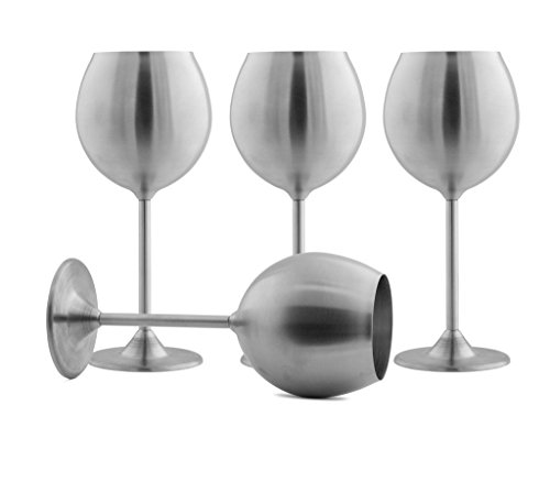 Modern Innovations Stainless Steel Wine Glasses, Set of 4, 12 Oz Stemmed Wine Glasses, Dishwasher Safe Unbreakable BPA Free Shatterproof SS Great for Daily, Formal, Indoor and Outdoor Use