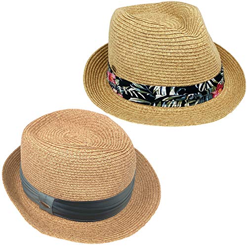 Funky Junque UPF50+ Womens Adjustable Multicolor Woven Pattern Short Brim Fedora Hat