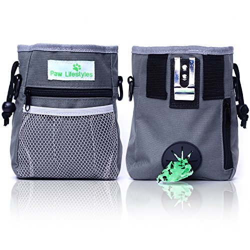 Paw Lifestyles â€“ Dog Treat Training Pouch â€“ Easily Carries Pet Toys, Kibble, Treats â€“ Built-in Poop Bag Dispenser â€“ 3 Ways to Wear â€“ Grey