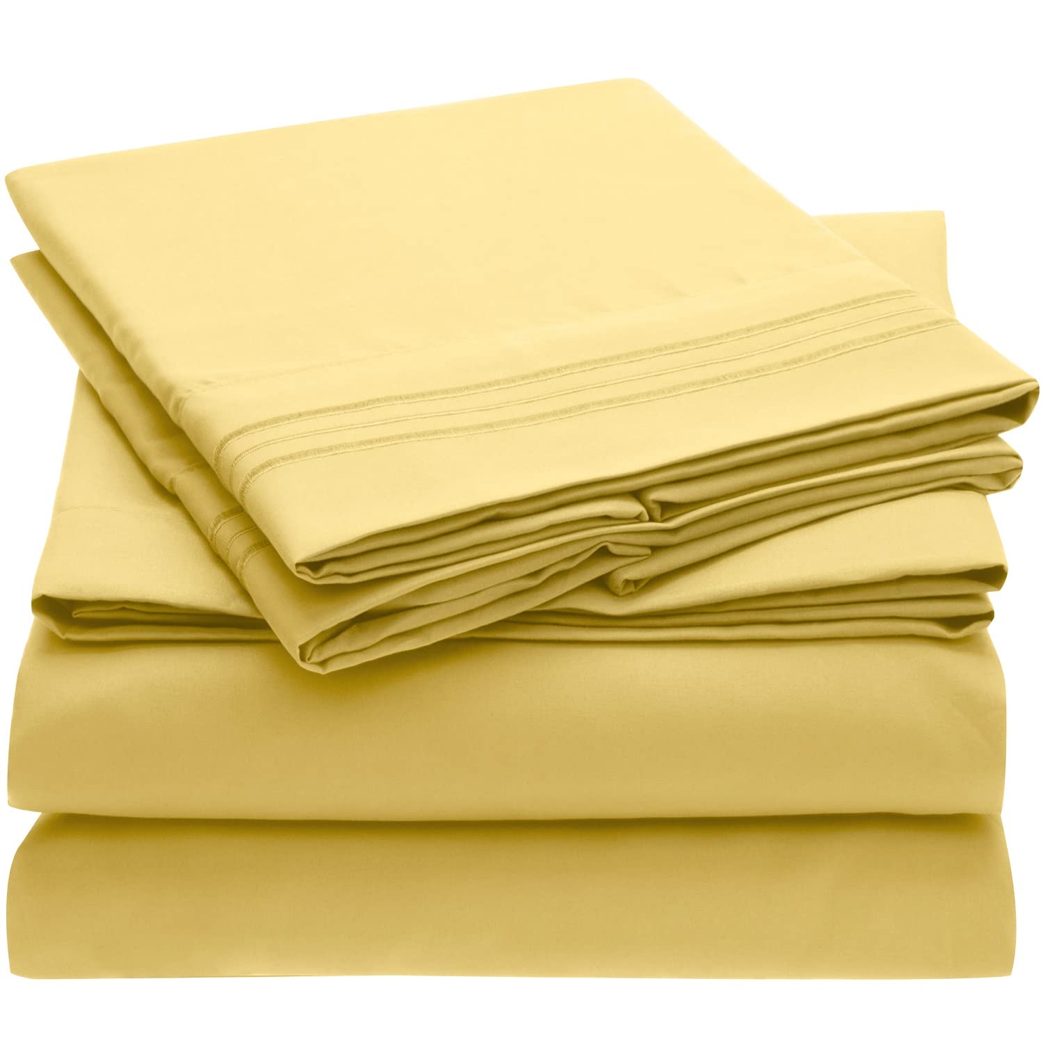 Mellanni Twin Sheet Set - Iconic Collection Bedding Sheets & Pillowcases - Hotel Luxury, Extra Soft, Cooling Bed Sheets - Deep Pocket up to 16" - Wrinkle, Fade, Stain Resistant - 3 PC (Twin, Yellow) Twin Yellow