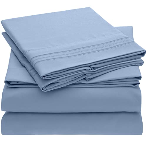Mellanni Twin XL Sheet Set - Hotel Luxury 1800 Bedding Sheets & Pillowcases - Extra Soft Cooling Bed Sheets - Deep Pocket up to 16" - Fits College Dorm Room Mattress - 3 PC (Twin XL, Blue Hydrangea)